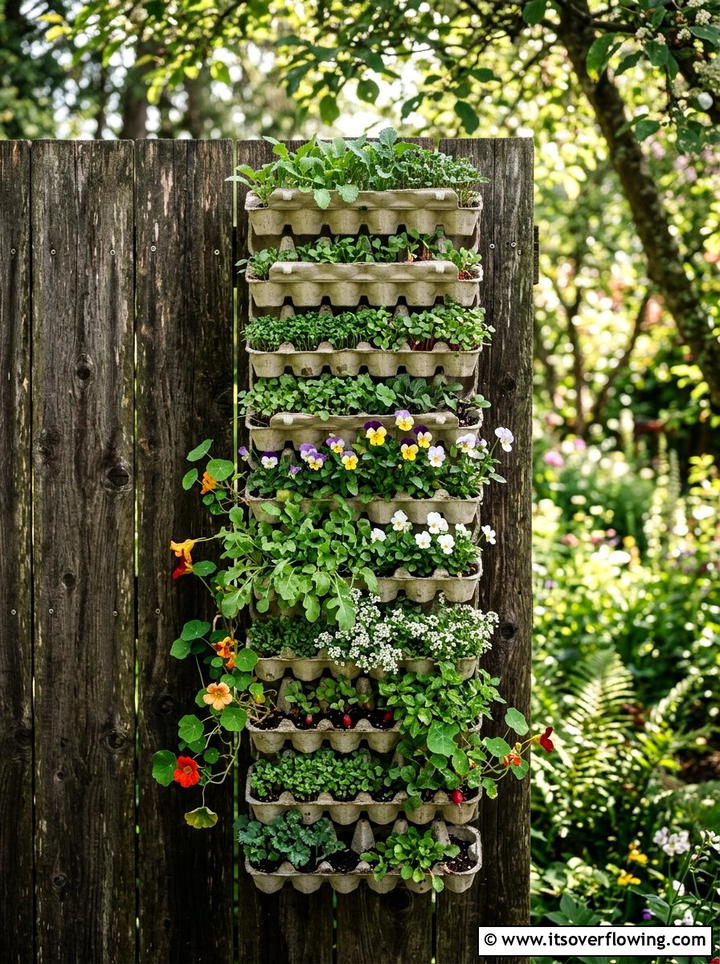 Vertical wall planter - 25 recycled garden ideas with egg cartons