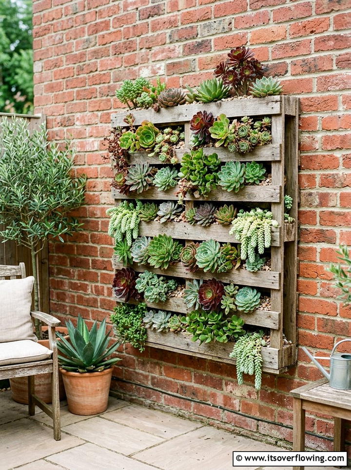 Vertical wall with hardy succulents - 25 cheap garden ideas with low maintenance plants