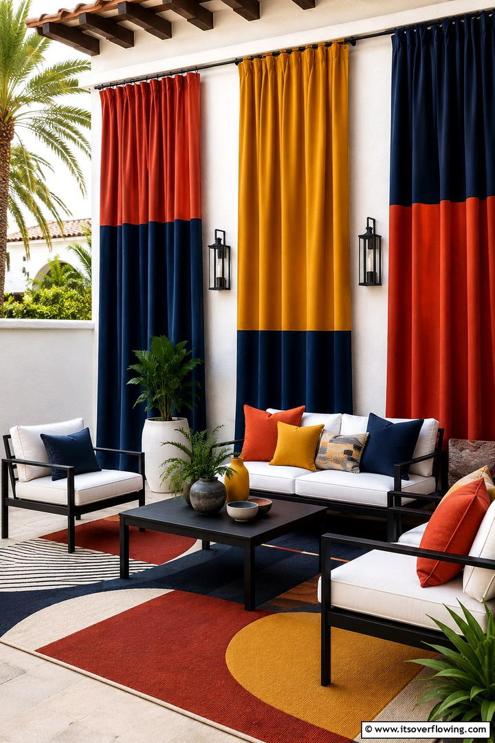Vibrant Color Blocking - 30 Patio Curtain Ideas to Enhance Outdoor Privacy & Style