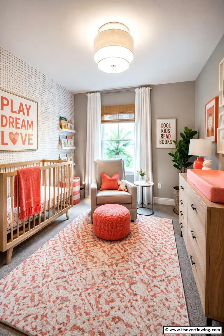 Vibrant Coral Pop - 30 Soothing Nursery Color Ideas for a Calming Atmosphere