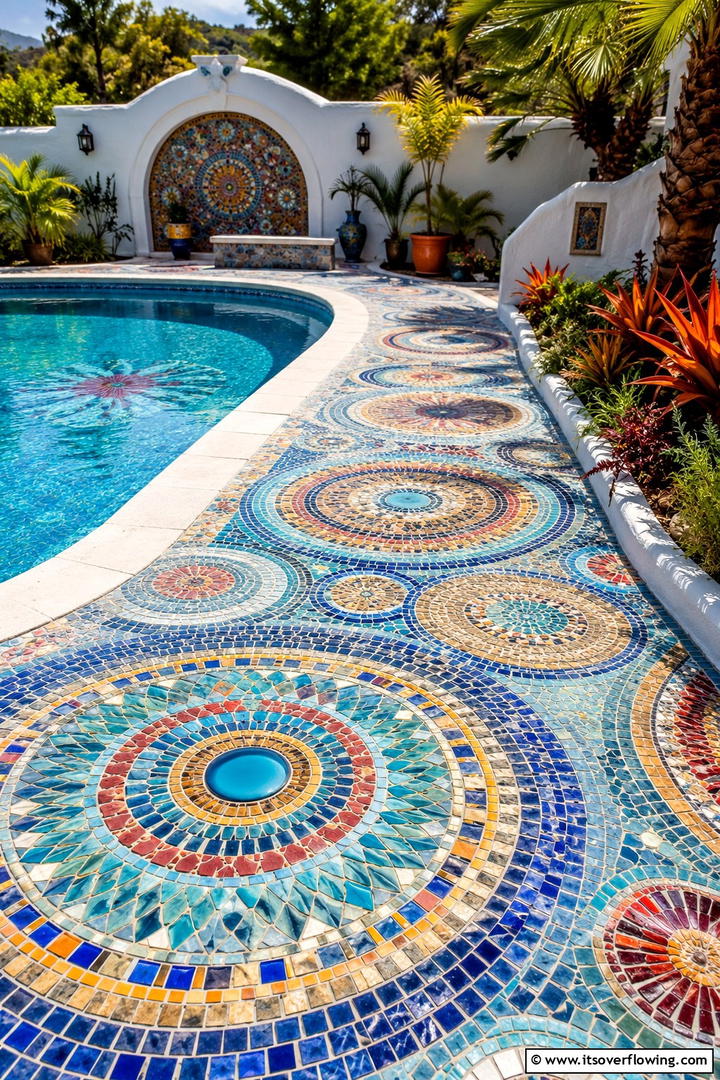 Vibrant Mosaic Designs - 30 Pavers Around Pool Ideas for a Sleek and Safe Design