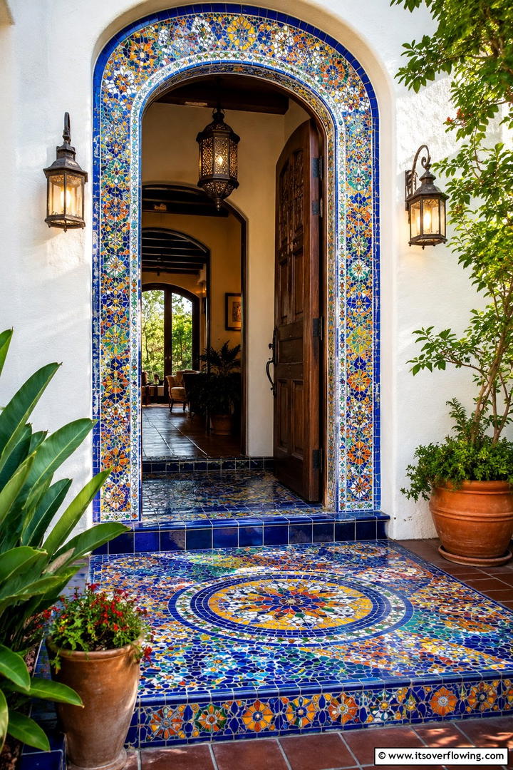 Vibrant Mosaic Entryway - 30 Spanish Mediterranean House Ideas for Warm Exteriors