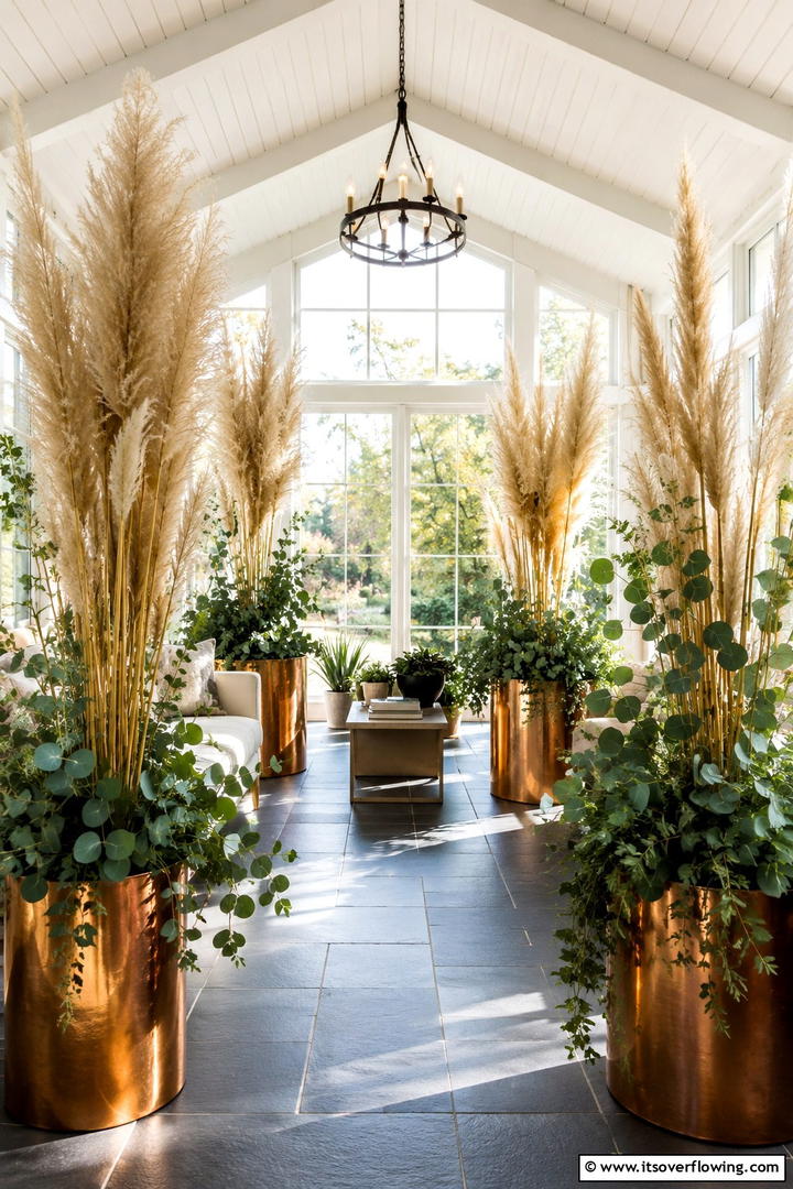 Vibrant Pampas and Greenery Arrangements - 30 Pampas Grass Wedding Decor Ideas for Boho Chic Vibes