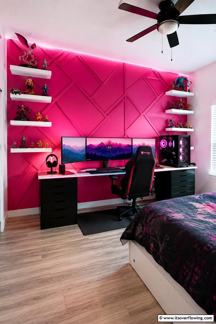 Vibrant Pink Accent Wall for Gaming - 30 Pink Gaming Setup Ideas for a Vibrant Play Space