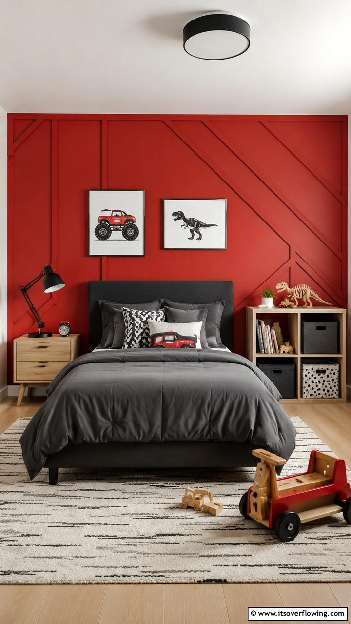 Vibrant Red Accent Wall - 20 Red Boy Room Ideas for a Fun and Energetic Space
