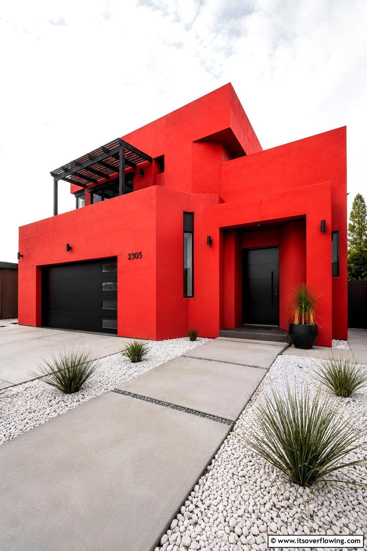Vibrant Red Energy - 30 Stucco Color Ideas for Modern and Timeless Home Exteriors