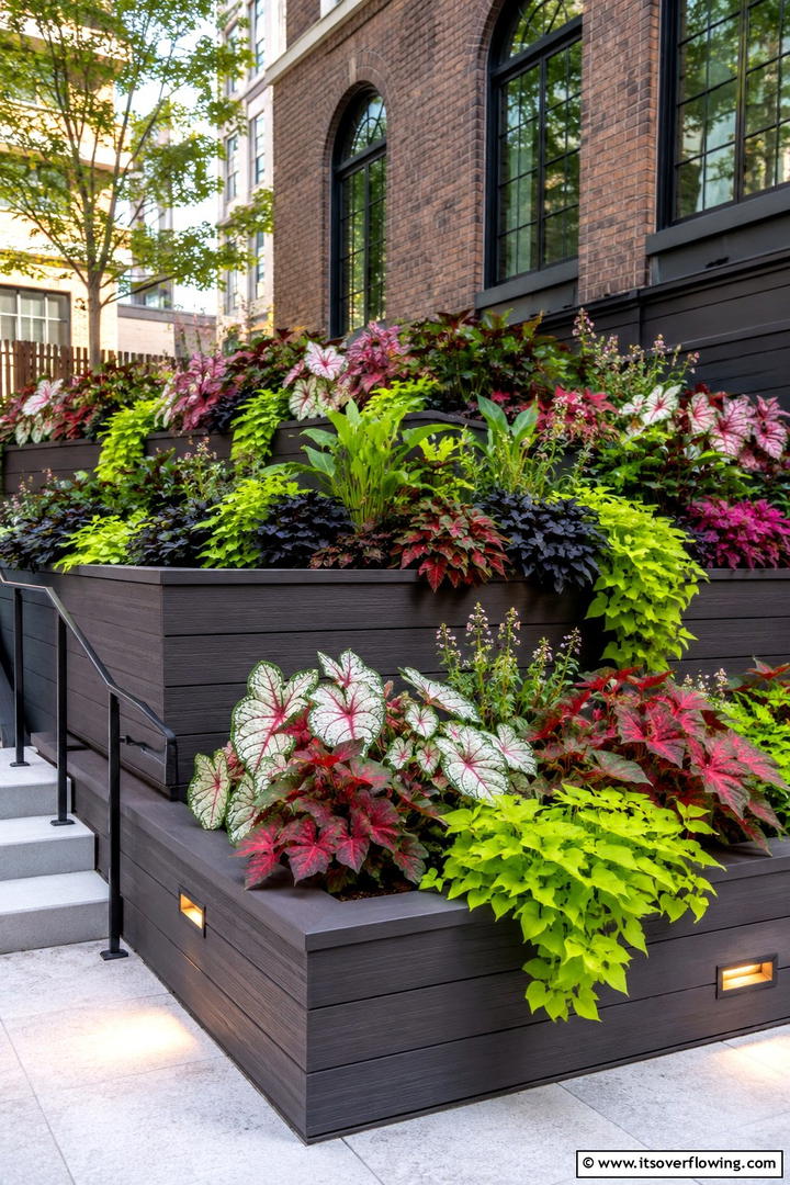 Vibrant Urban Tiered Greenery - 30 Tiered Garden Ideas for Sloped Yards and Visual Interest