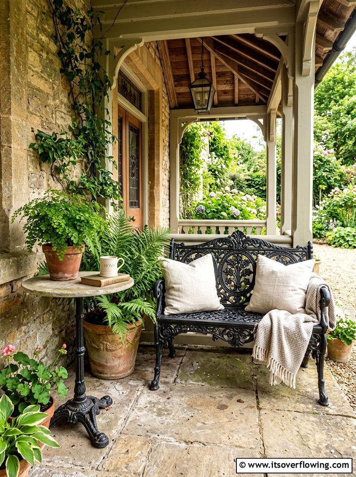 Victorian Cast Iron Bench - 25 front porch decor ideas with antique benches
