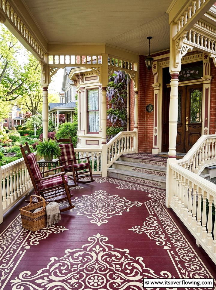 Victorian Stencil Porch Floor - 25 front porch ideas with painted floor