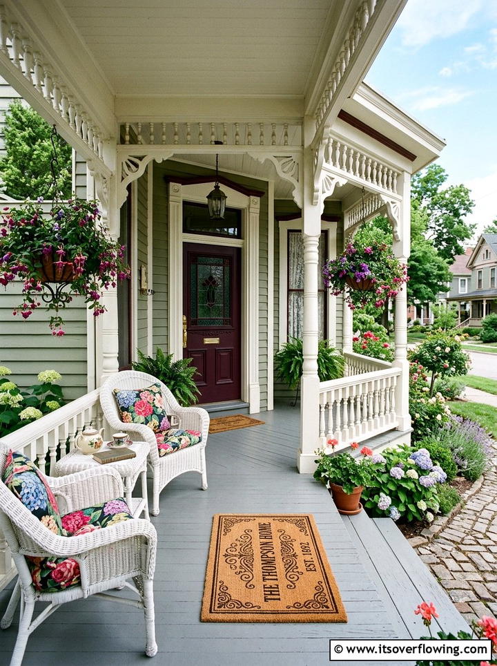 Victorian front porch - 25 front porch ideas with personalized mat