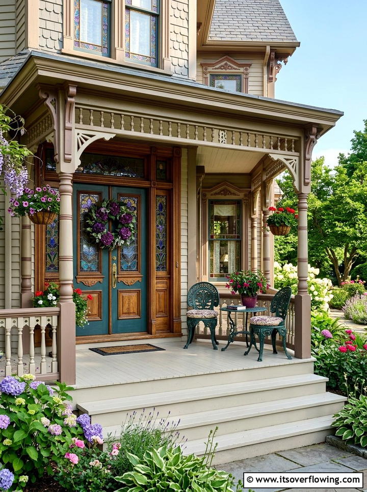 Victorian front porch - 25 front porch decor ideas with floral wreath