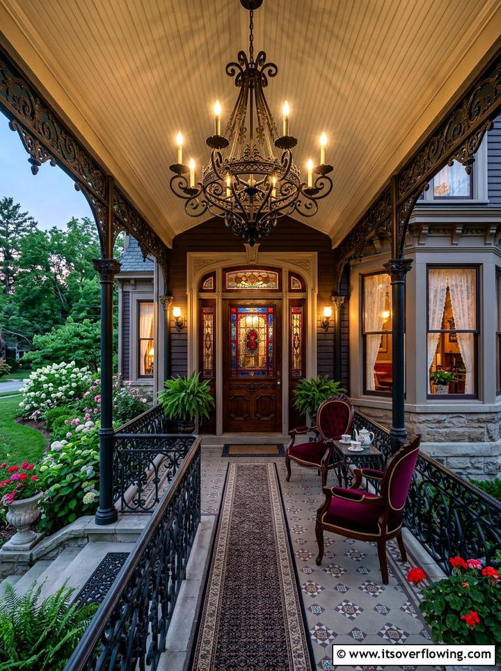Victorian porch chandelier - 25 front porch decor ideas with layered lighting