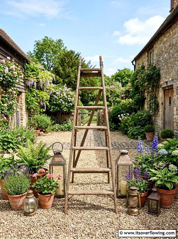 Vintage A Frame Ladder - 25 garden decor ideas with ladder plant stands