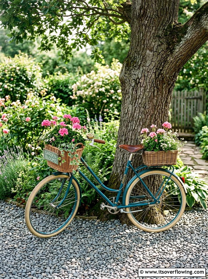 Vintage Bicycle Decor - 25 recycled garden ideas with pebbles