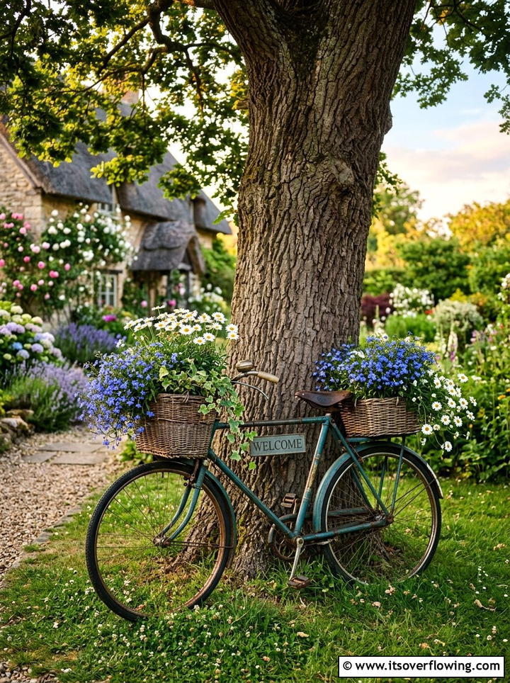 Vintage Bicycle Flower Display - 25 recycled garden ideas for front yard decor