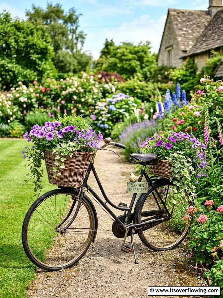 Vintage Bicycle Planter - 25 upcycled garden ideas with old bicycles