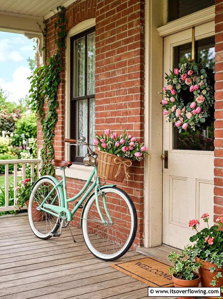 Vintage Bicycle Porch Display - 25 front porch decor ideas for easter