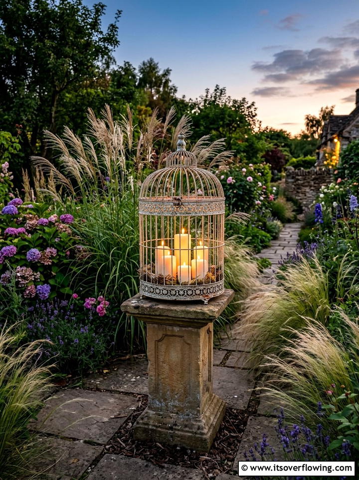 Vintage Birdcage Candle - 25 garden decor ideas with candles