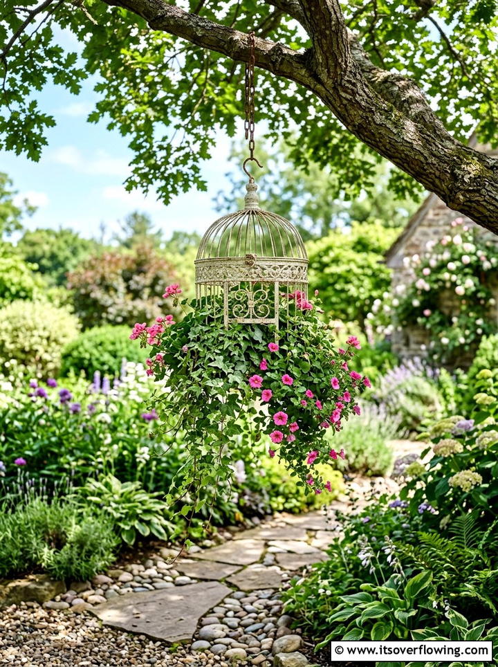 Vintage Birdcage Planter - 25 recycled garden ideas for small spaces