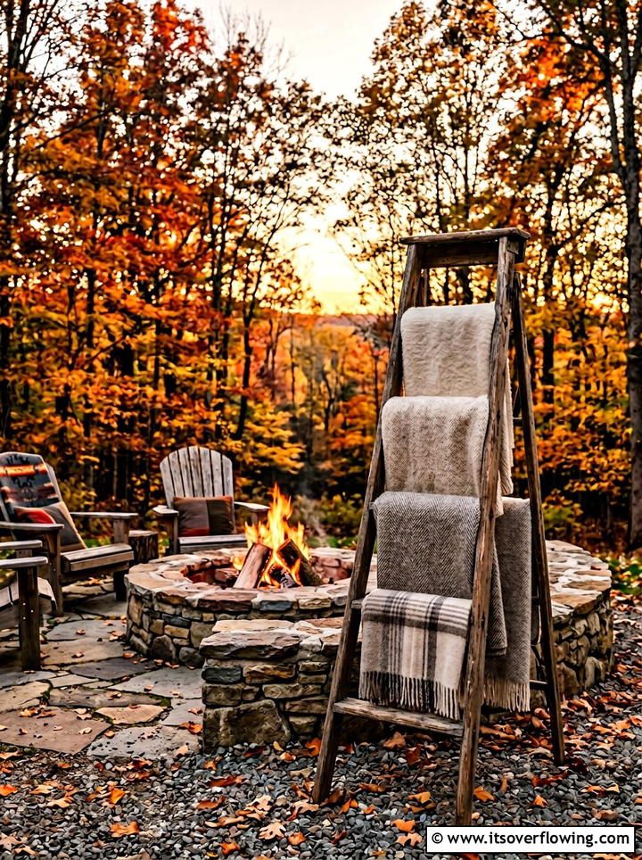Vintage Blanket Ladder For Fire Pit - 25 backyard decorating ideas with vintage ladders