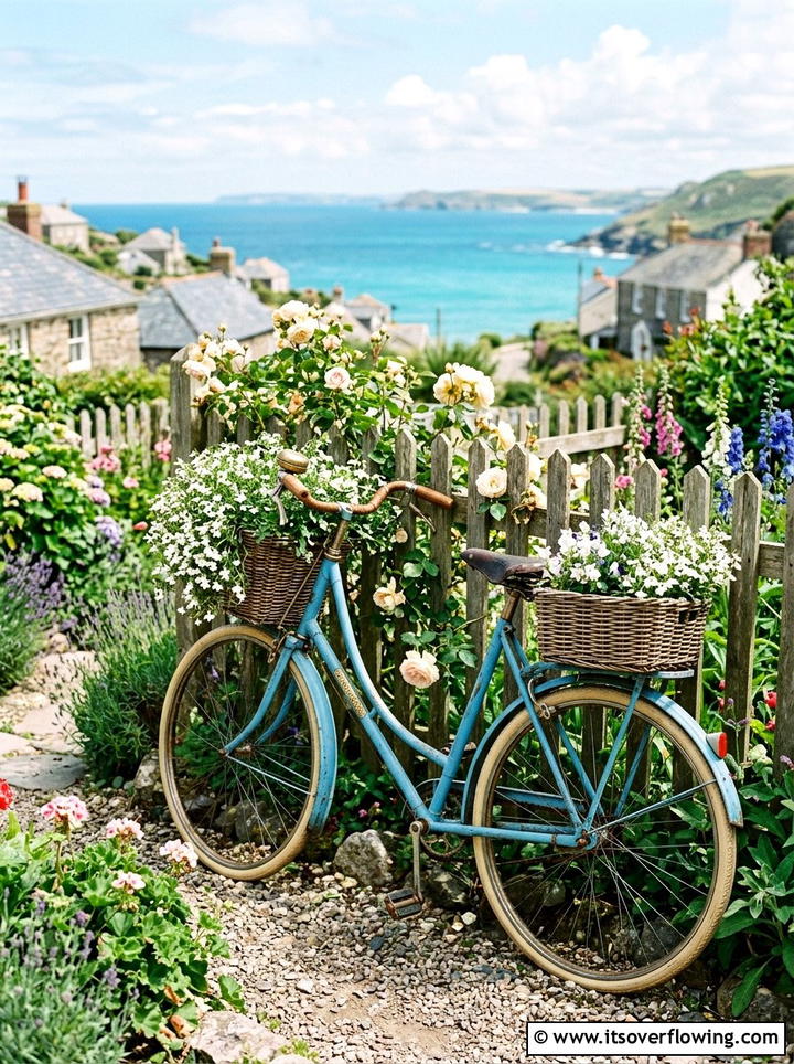 Vintage Blue Bicycle Planter - 25 upcycled garden ideas with coastal style