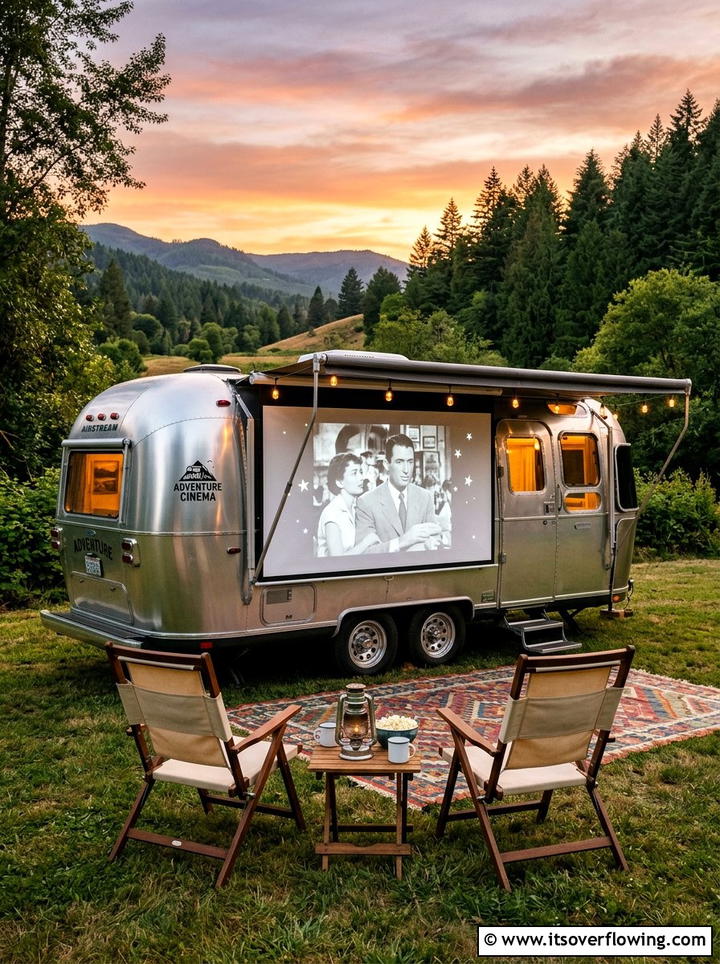 Vintage Camper Movie Screen - 25 backyard ideas with projector screen