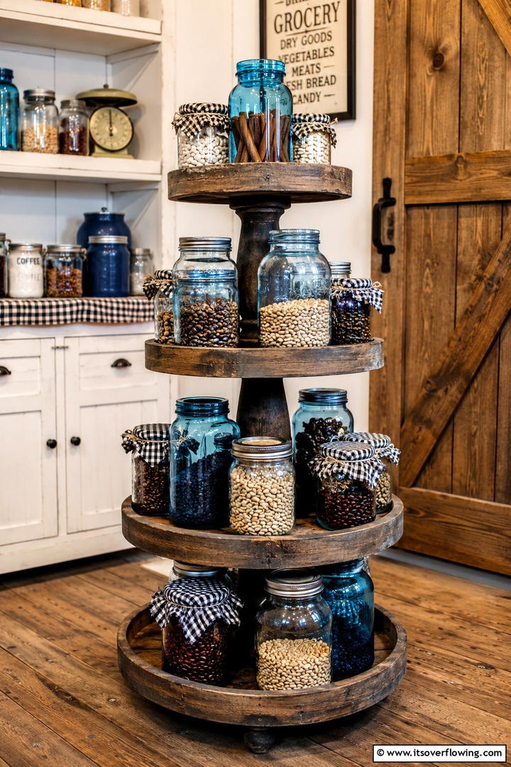 Vintage Canning Jar Collection - 50 Fall Tiered Tray Decor Ideas for Festive Shelves