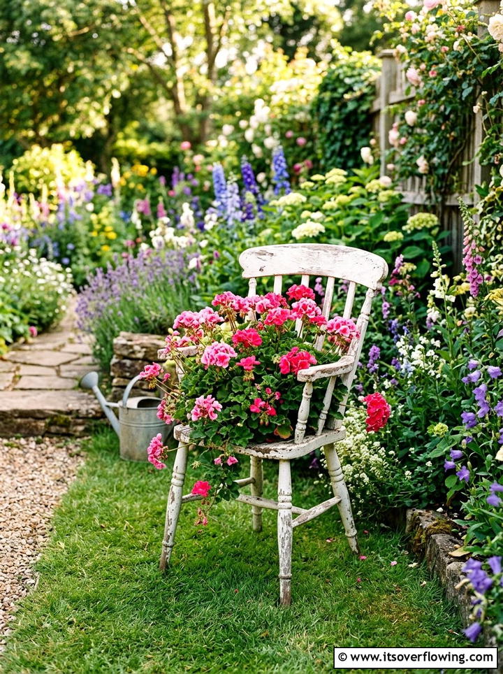 Vintage Chair Flower Pot - 25 upcycled garden ideas for backyards