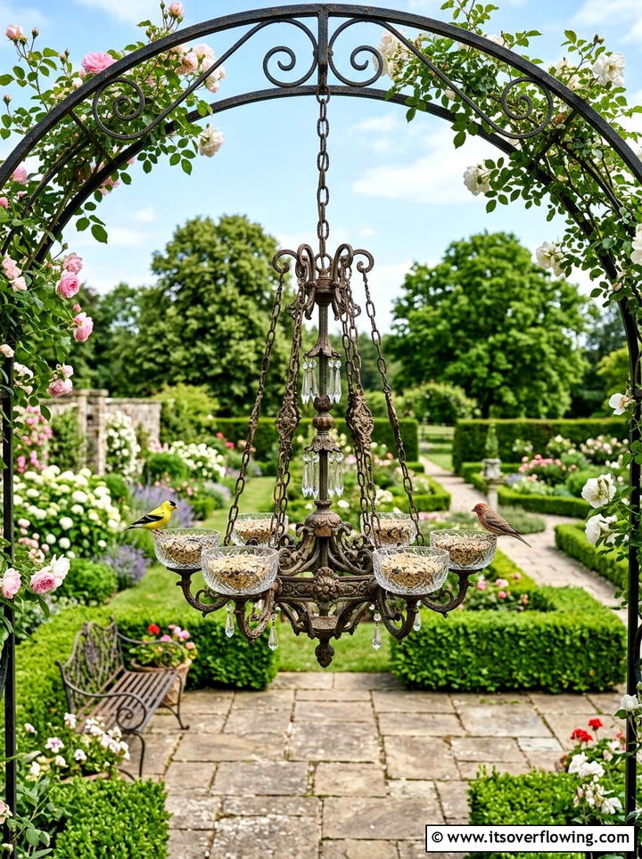Vintage Chandelier Bird Feeder - 25 reusing old things ideas for bird feeders