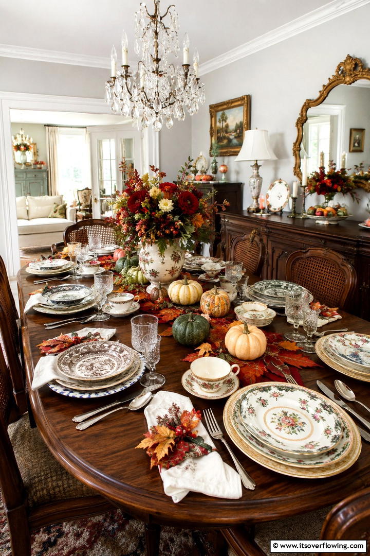 Vintage China Table Settings - 50 Fall Table Decor Ideas Roundup- Seasonal Styling