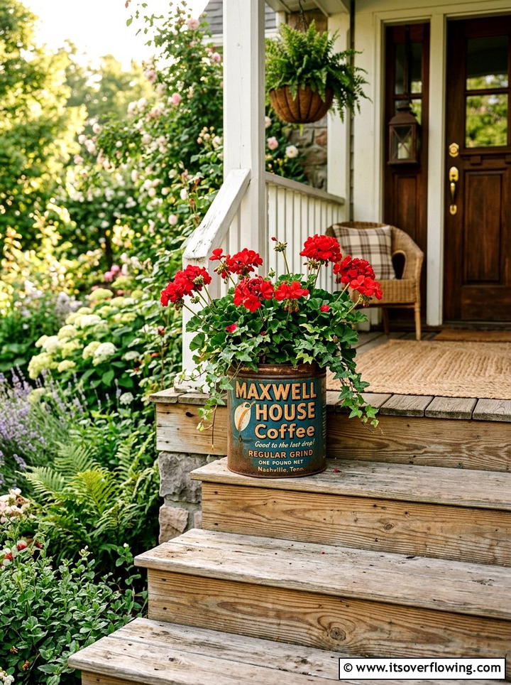 Vintage Coffee Can Planter - 25 recycled garden ideas with tin cans