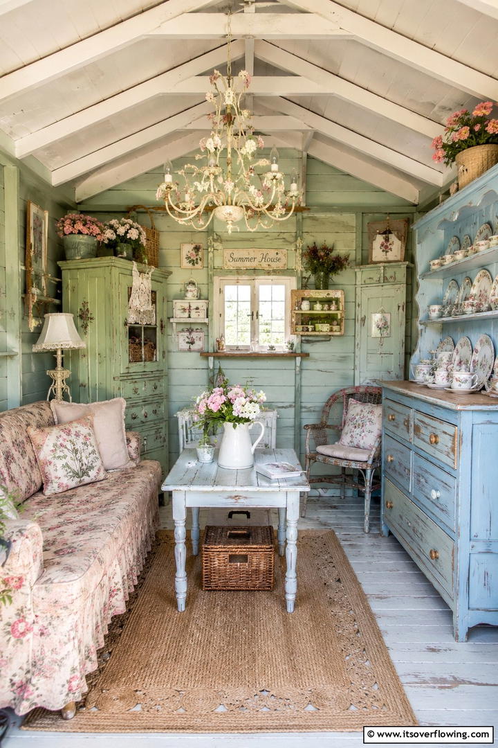 Vintage Cottage Charm - 30 She Shed Interior Ideas for Personalized Retreats
