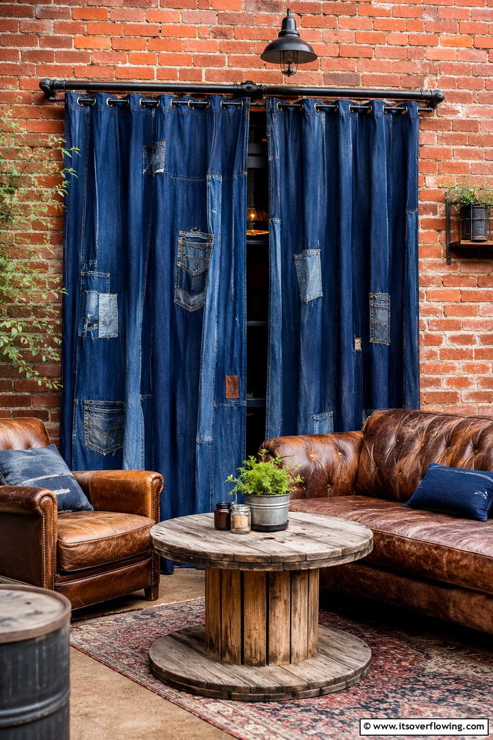 Vintage Denim Curtains - 30 Patio Curtain Ideas to Enhance Outdoor Privacy & Style
