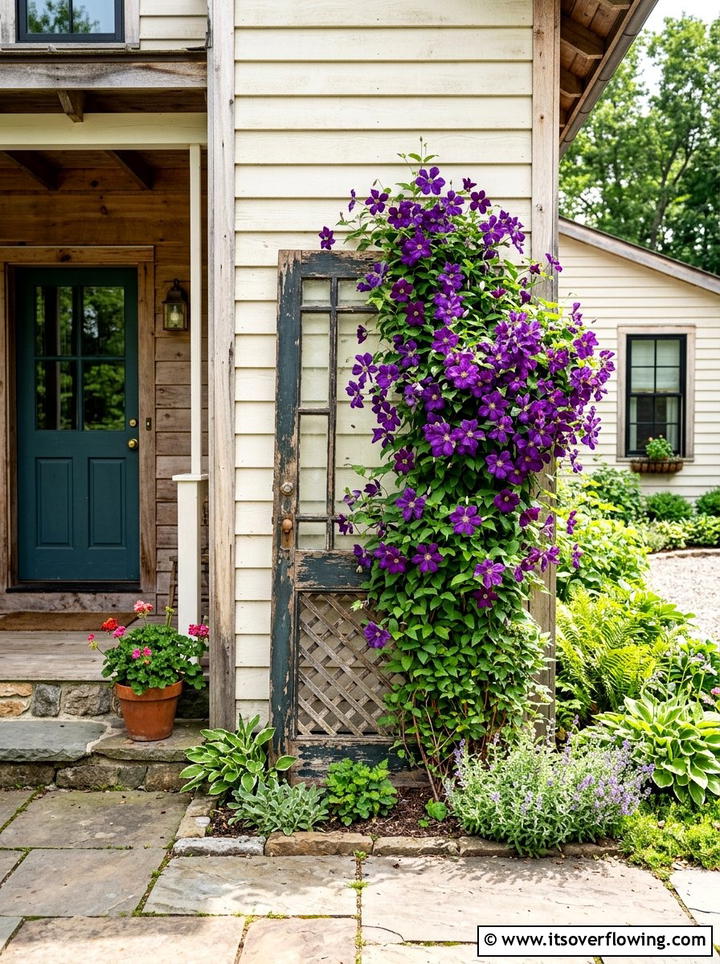 Vintage Door Trellis - 25 upcycled garden ideas for porches