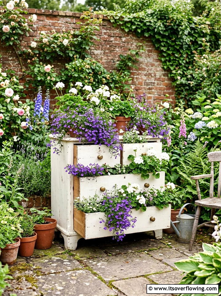 Vintage Dresser Planter - 25 reusing old things ideas for container garden