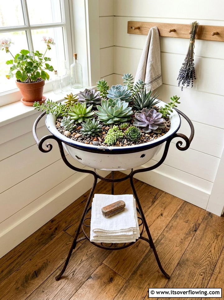 Vintage Enamel Wash Basins - 25 front porch ideas with antique pieces