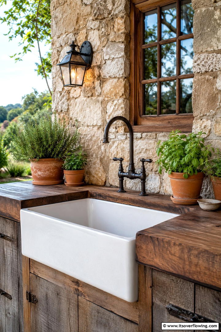 Vintage Farmhouse Sink Feature - 30 Rustic Outdoor Kitchen Ideas for Al Fresco Dining