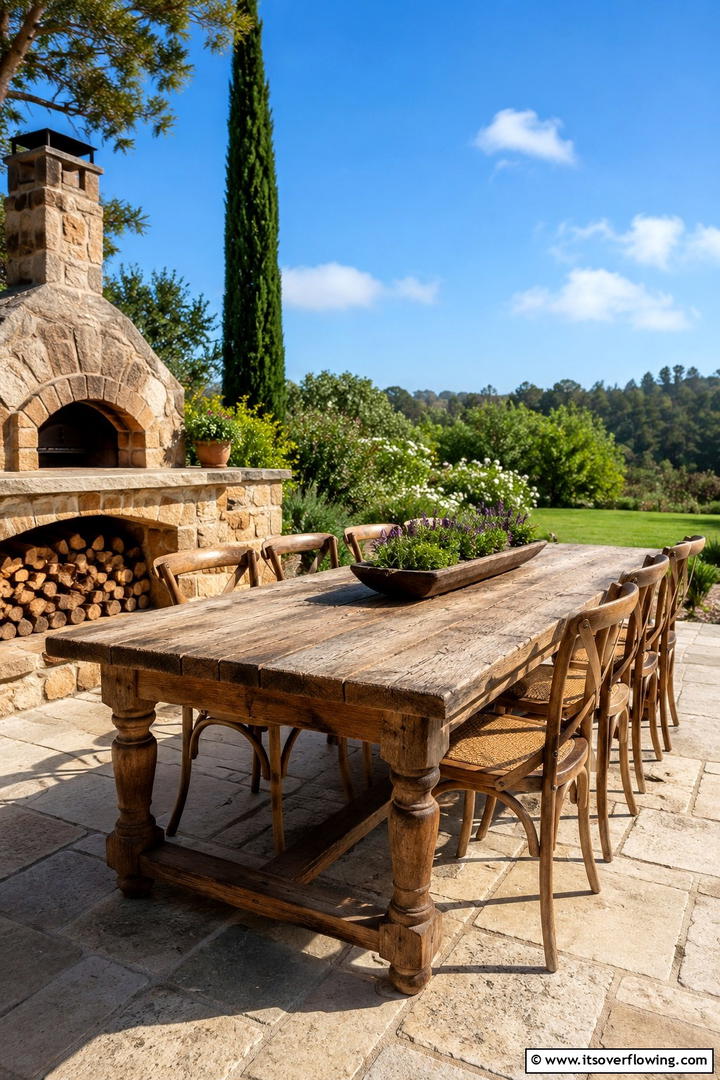 Vintage Farmhouse Table - 30 Rustic Outdoor Kitchen Ideas for Al Fresco Dining