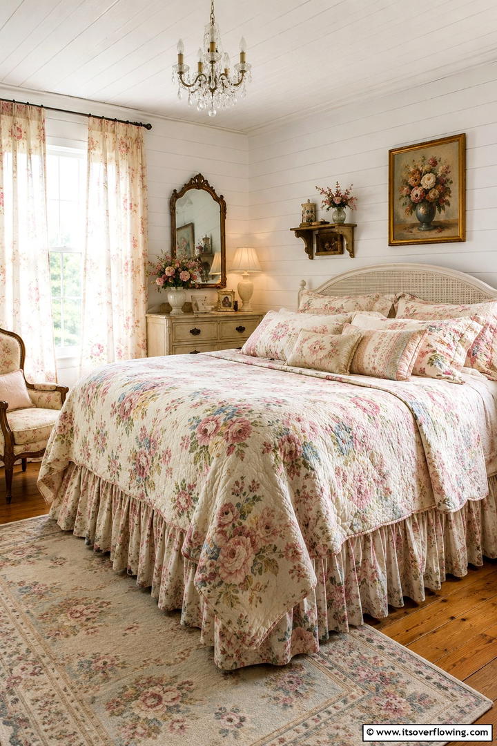 Vintage Floral Bedding Charm - 30 Shabby Chic Bedroom Ideas for Vintage-Inspired Spaces