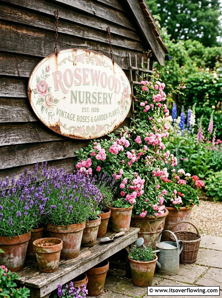 Vintage Floral Nursery Sign - 25 garden decor ideas with signs