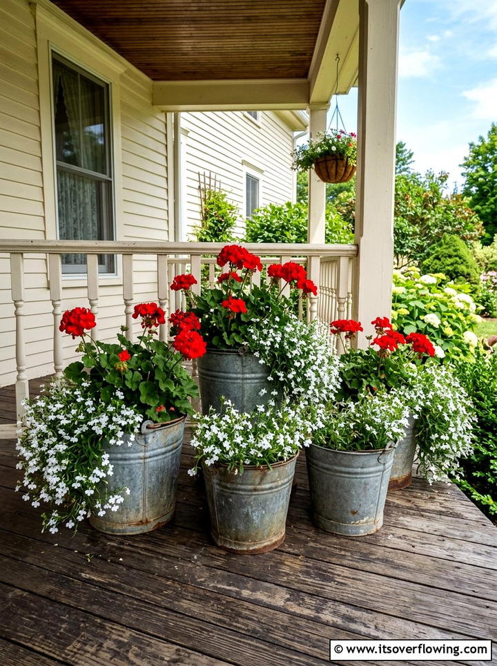 Vintage Galvanized Bucket Planter - 25 upcycled garden ideas with cottage style
