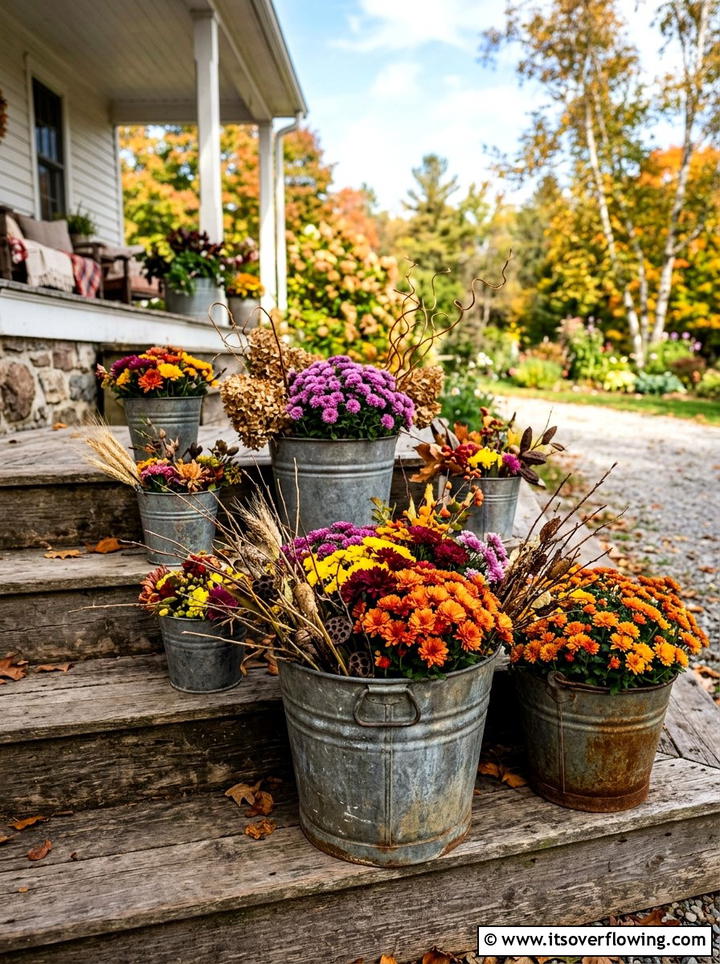 Vintage Galvanized Bucket - 25 front porch decor ideas for fall