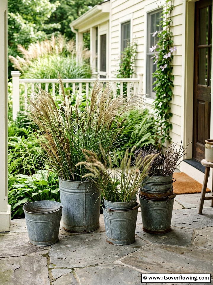 Vintage Galvanized Buckets - 25 front porch ideas with antique pieces