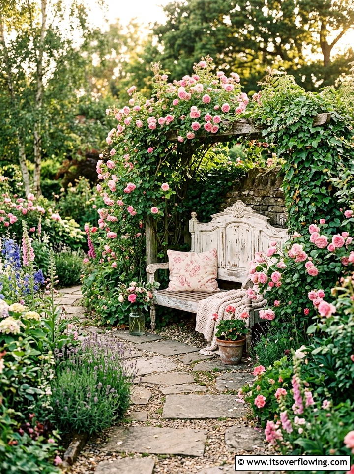 Vintage Headboard Garden Bench - 25 upcycled garden ideas with garden benches