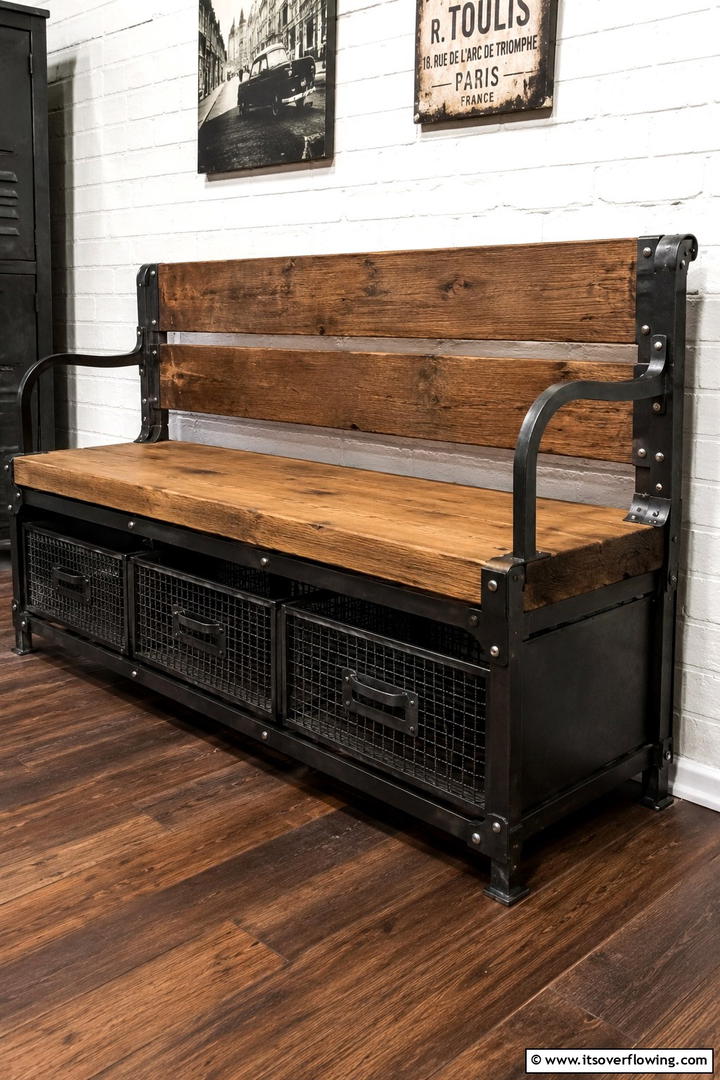 Vintage Industrial Bench - 30 Functional Mudroom Bench Ideas for Organized Entryways