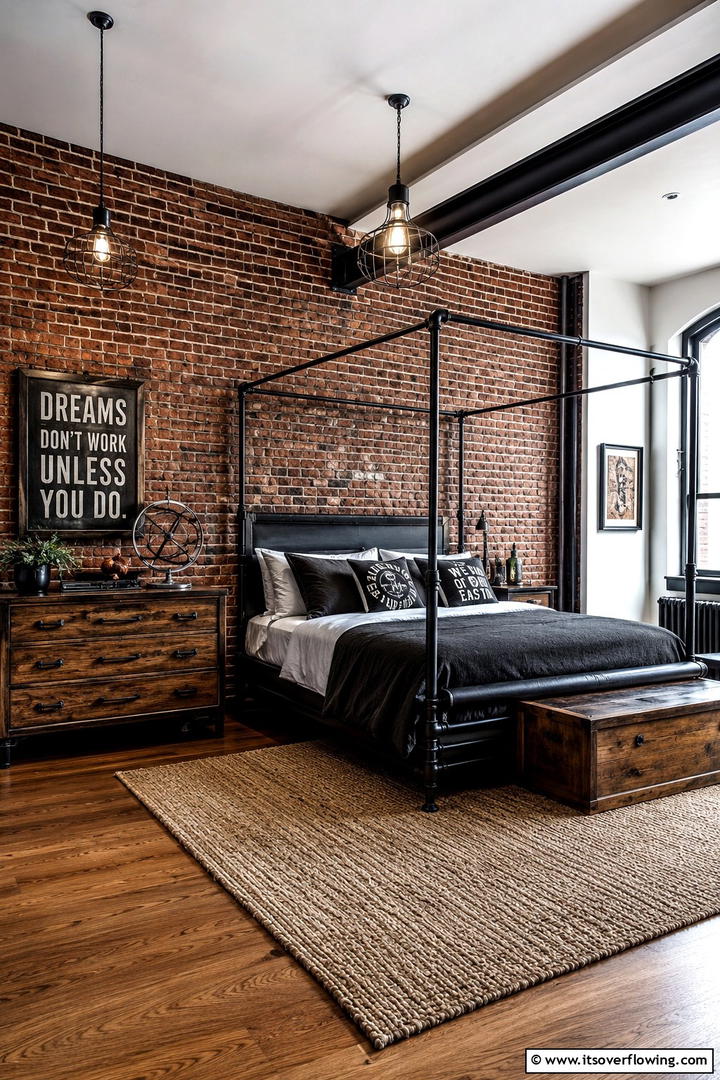 Vintage Industrial Fusion - 30 Rustic Bedroom Ideas to Create a Warm and Inviting Space