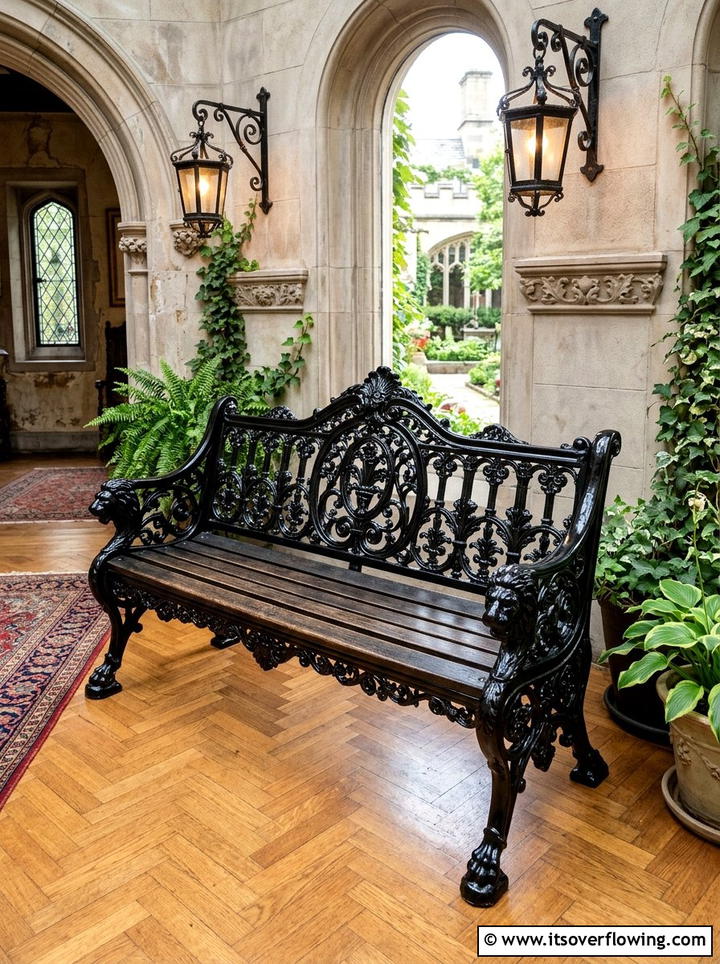 Vintage Iron Park Bench - 25 front porch ideas with bench seating
