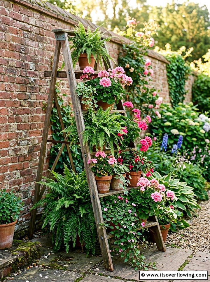 Vintage Ladder Plant Stand - 25 reusing old things ideas for patio