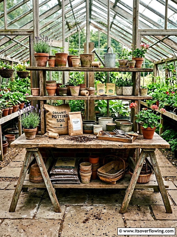 Vintage Ladder Potting Station - 25 garden ideas with old ladders