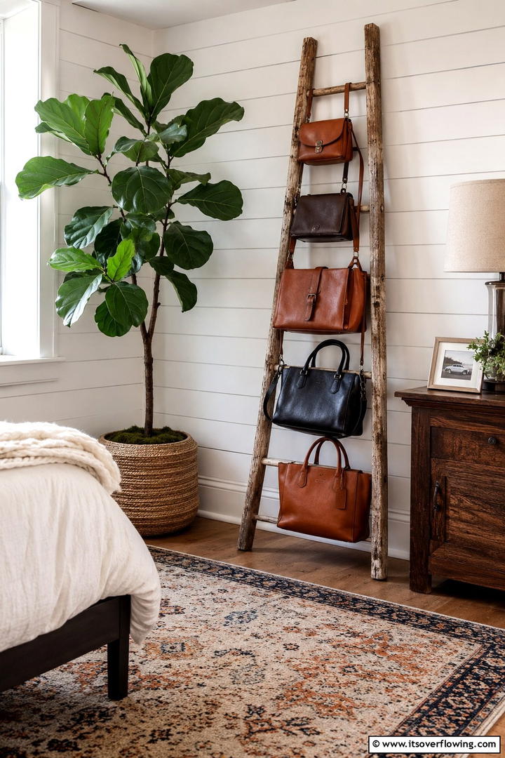 Vintage Ladder Purse Display - 30 Practical Purse Storage Ideas to Organize Handbags